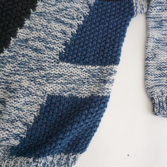 Vintage '80S Street Scenes Blue Black Geometric Fisherman Eclectic Sweater XL - Picture 5 of 9